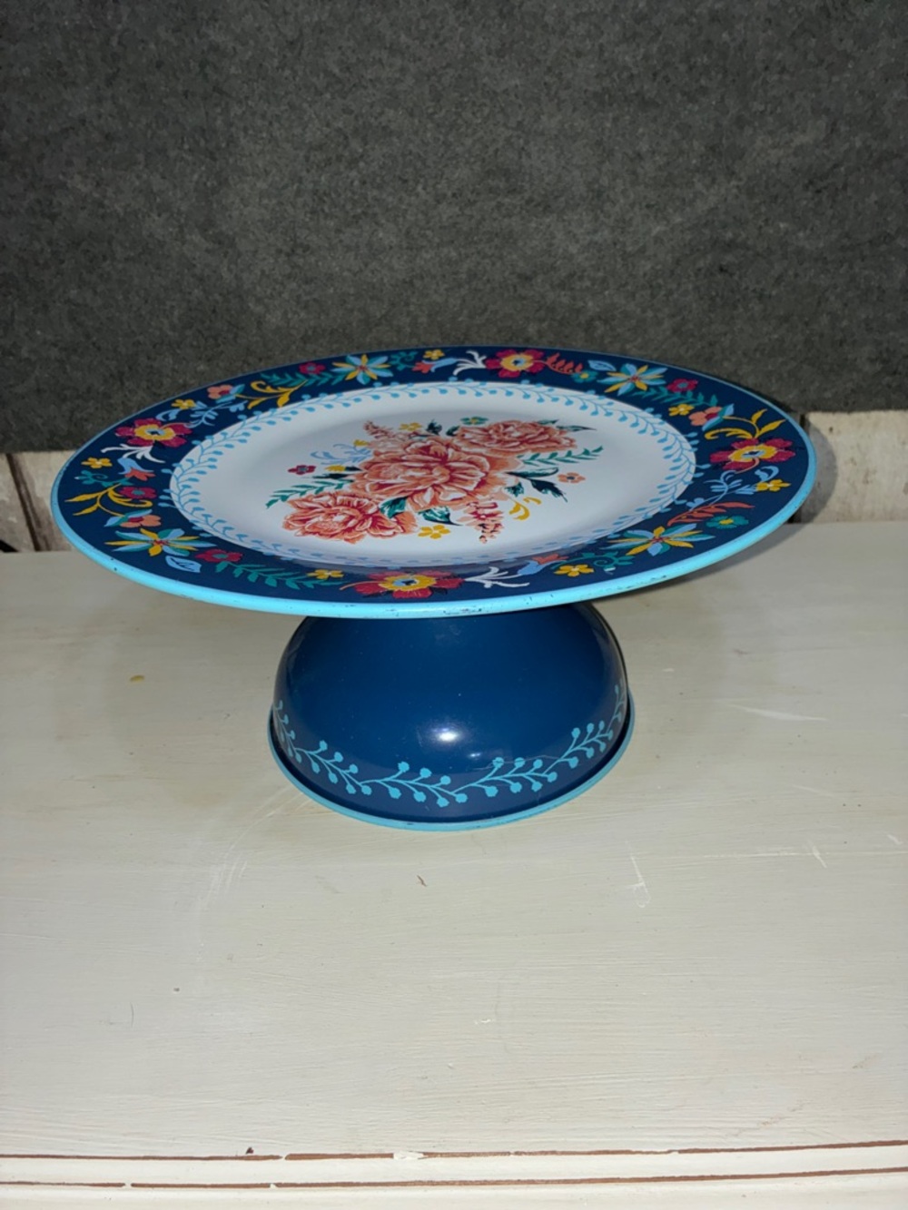 Pioneer Woman Blue Floral Metal Cake Stand